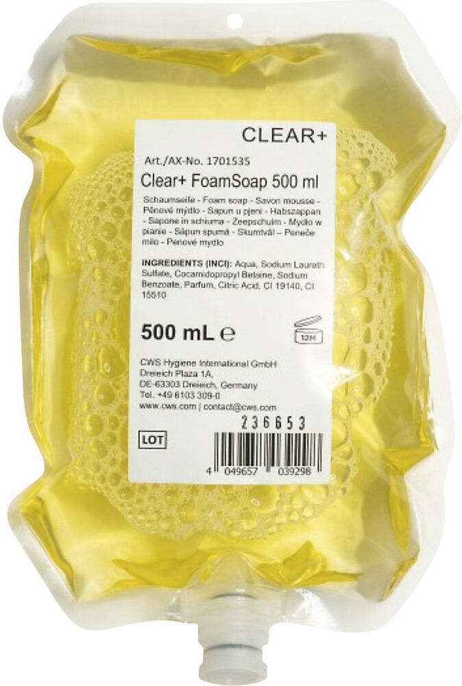 Schaumseife Clear+, pH-neutral, Inhalt 0,5 Liter, VE 6 Stk CWS