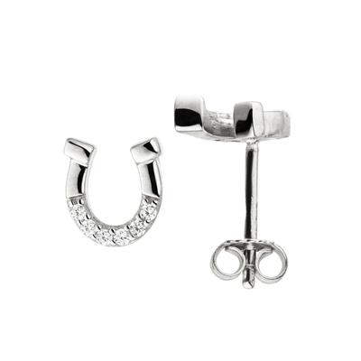 Paar Ohrstecker JOBO "Ohrringe Silberohrringe Hufeisen 8 mm", silber (silber 925, weiß), Ohrringe, Damen, Silber 925 (Sterlingsilber), 925 Silber mit 12 Zirkonia