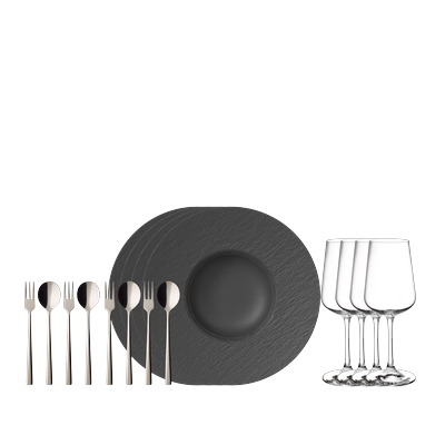 Geschirr-Set VILLEROY & BOCH "Manufacture Rock Pastaset", schwarz, 16, Porzellan, Geschirr-Sets, Geschirr-Set, Durchgefärbtes Premium Porzellan