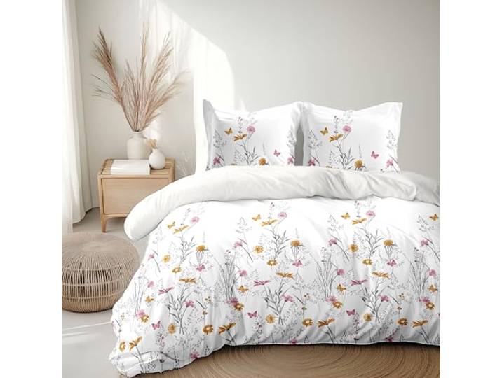 HOME LINGE PASSION Parure de Couette 240x260 cm en Percale de Coton – Housse + taie – Blanc & Jaune – Modèle L'insoumise