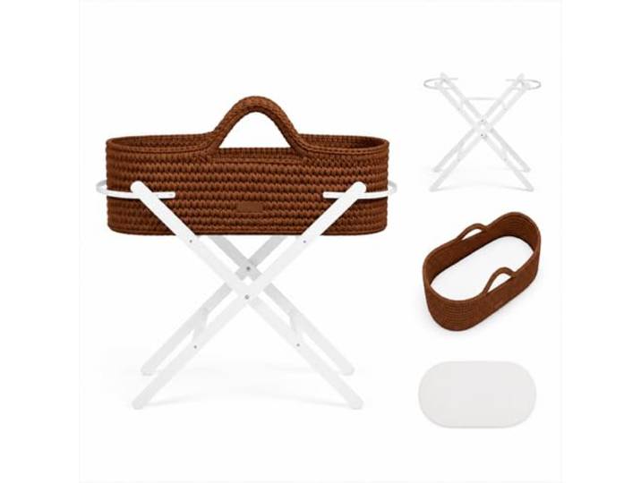 Ickle Bubba Nova Gehäkeltes Babybettchen & Klappständer – Geeignet von der Geburt bis 9 kg, kompakt und leicht, inklusive Plüschmatratze, ideal für Nickerchen zu Hause oder auf Reisen (Mokka/Weiß)