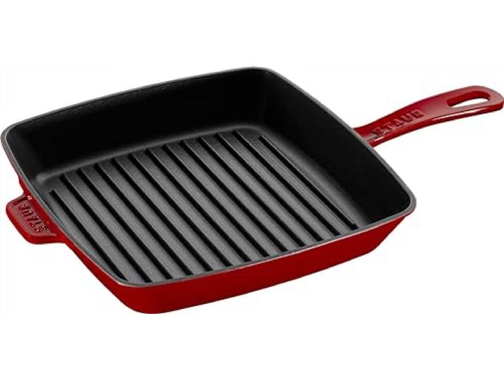 STAUB Amerikanische Grillpfanne aus emailliertem Gusseisen, 26 cm, Für alle Herdarten inkl. Induktion & Backofen, Kirschrot