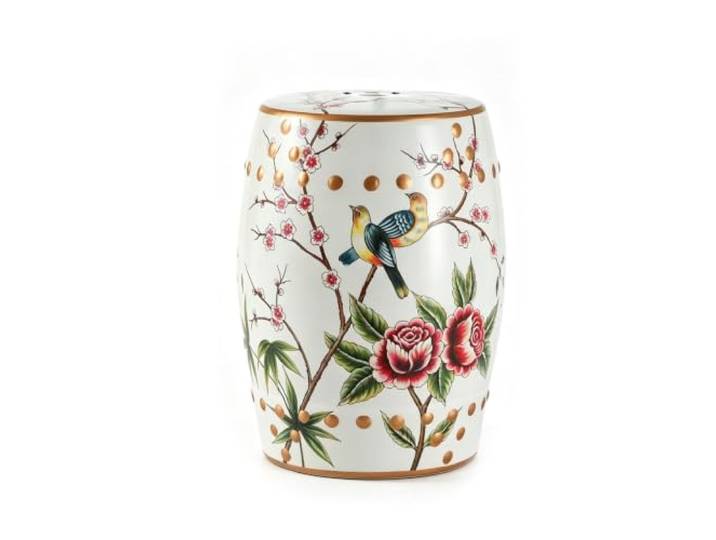 LGHQGHXF 18-Zoll-Keramik-Gartenhocker, Trommelform, Glatte Glasur, Akzent-Beistelltisch for Den Außenbereich – for Den Innengarten Und Den Terrassenbereich – Heimdekor-Akzenthocker(White)