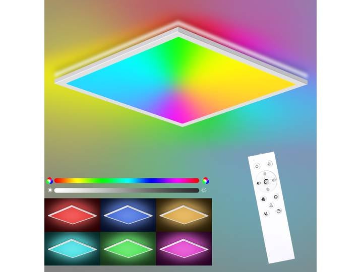 Plafonnier LED carré, gradation progressive, 3000-6500K, cycle de couleurs, avec fonction mémoire, design ultra-fin