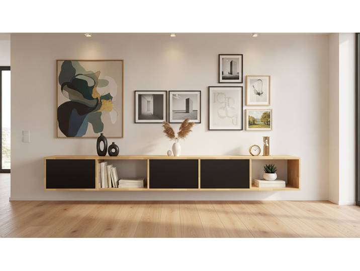 Lowboard mit Wandhalterung – TV-Board - Wandkommode Buche Natur geölt