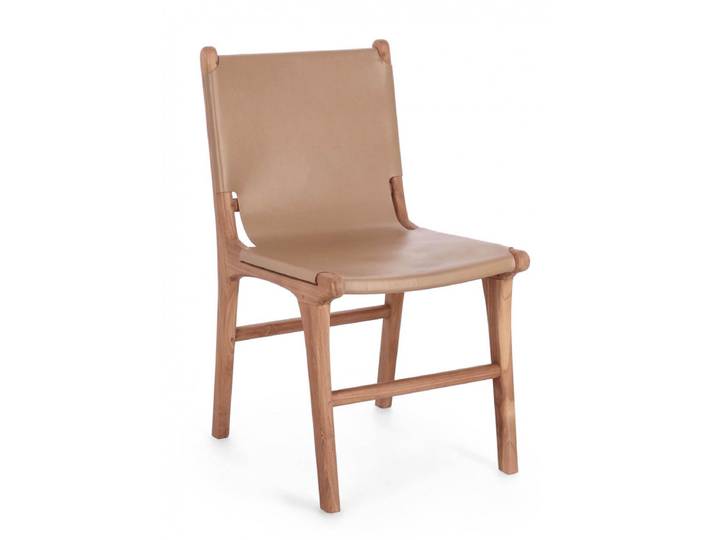 CHAISE CONTEMPORAINE EN TECK ET CUIR EUGENIE