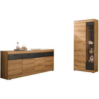 Wohnwand HOME AFFAIRE "Soleto, zeitlose Anbauwand, Komplettset im modernen Stil", braun (eiche evoke), Kastenmöbel-Sets, Wohnwand, enthält Vitrine und Sideboard