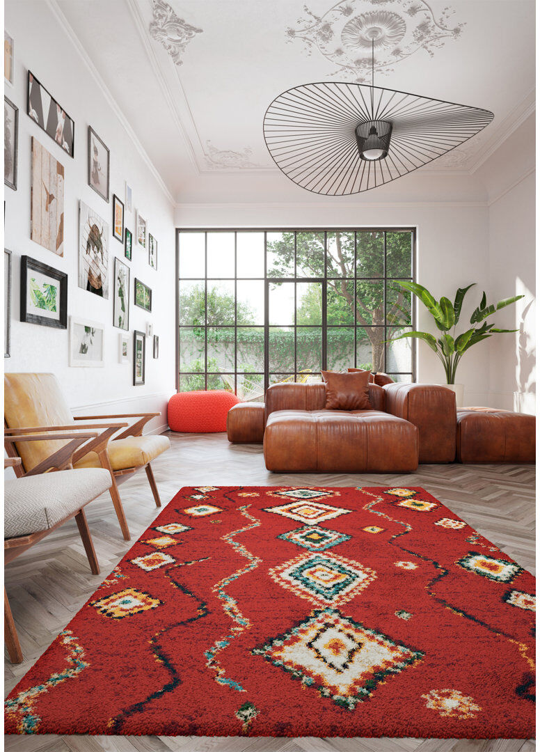 World Menagerie Bothwell Geometric Shag Area Rug Red Rectangle 160 cm x 230 cm