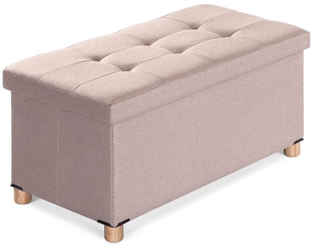 Ibenzoa Opvouwbare zitbank met opbergruimte, multifunctionele zitkruk en voetenbank in beige