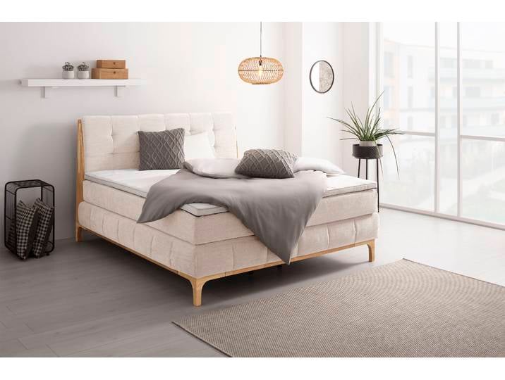 Boxspringbett, Beige, 181x216 cm, Polyester, 7-Zonen-Taschen-Federkern, Modern, OTTO Products