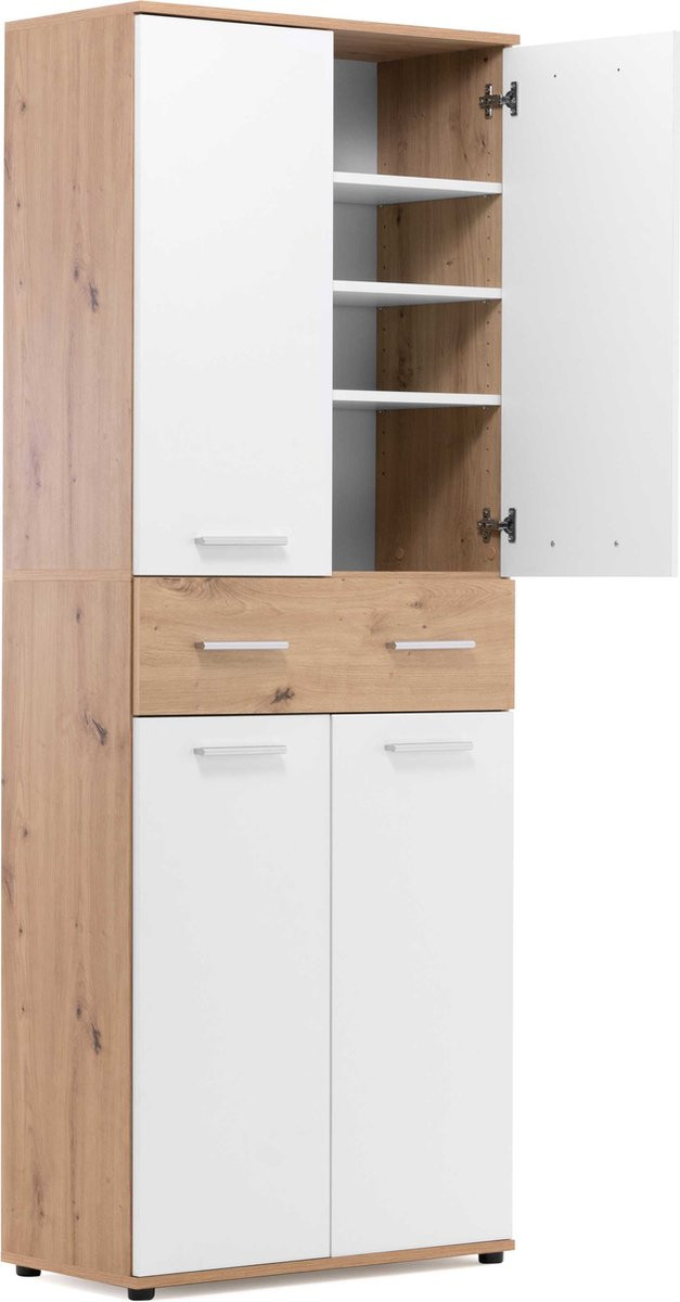 Finori Schoenenkast Jakob met 4 Deuren en 1 Lade - Wit/Artisan Eik