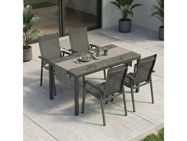 MWH Elements Gartenmöbel-Set M (4 Plätze) mit OUTLIV. Tisch 160x90cm Dunkelgrau