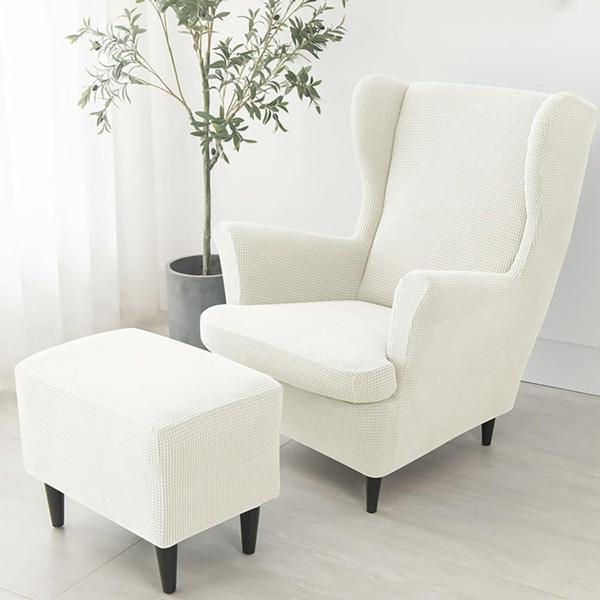 3-delige witte stretch fauteuilhoes set voor stoelbescherming en meubelbescherming