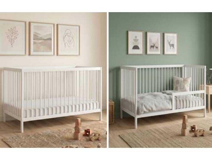 Kids Collective Babybett Kinderbett Gitterbett mit Rausfallschutz Baby Bett stabiles Buchenholz Juniorbett Made in Europe Kinderzimmer Jugendzimmer Möbel 60x120 cm Weiß