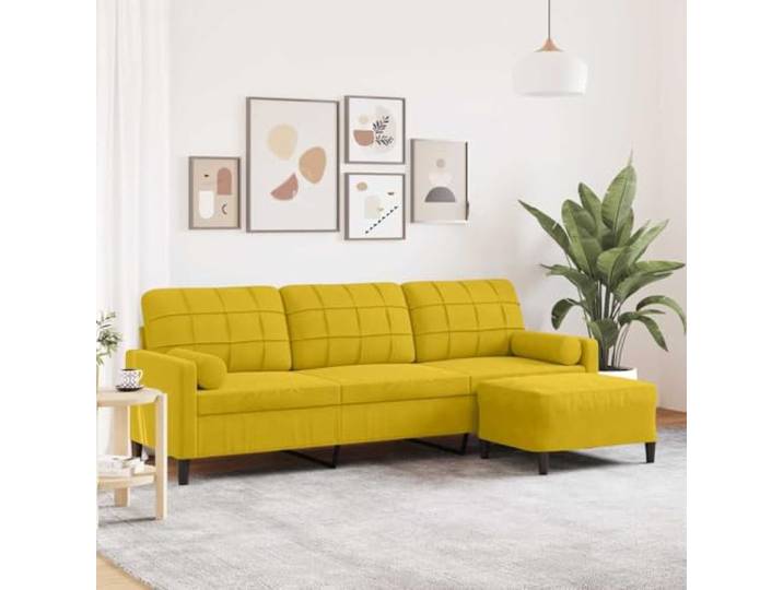 HEFZGDB 3-Sitzer Sofa mit Hocker in Gelb 210 cm Samt Stoffbezug Bequem Metallgestell Wohnzimmer Sitzgruppe Relaxmöbel Polsterung