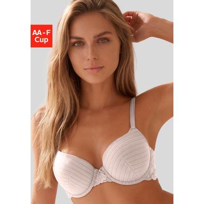 Schalen-BH LASCANA "BH mit Bügel, als Dessous-Set kombinierbar, Carlotta", Damen, Gr. 75, Cup F, rosa (sand), Microtouch, Obermaterial: 86% Polyamid, 14% Elasthan, BHs Schalen-BH, Cups mit zartem Glanzstreifen & Spitzenrücken, Dessous
