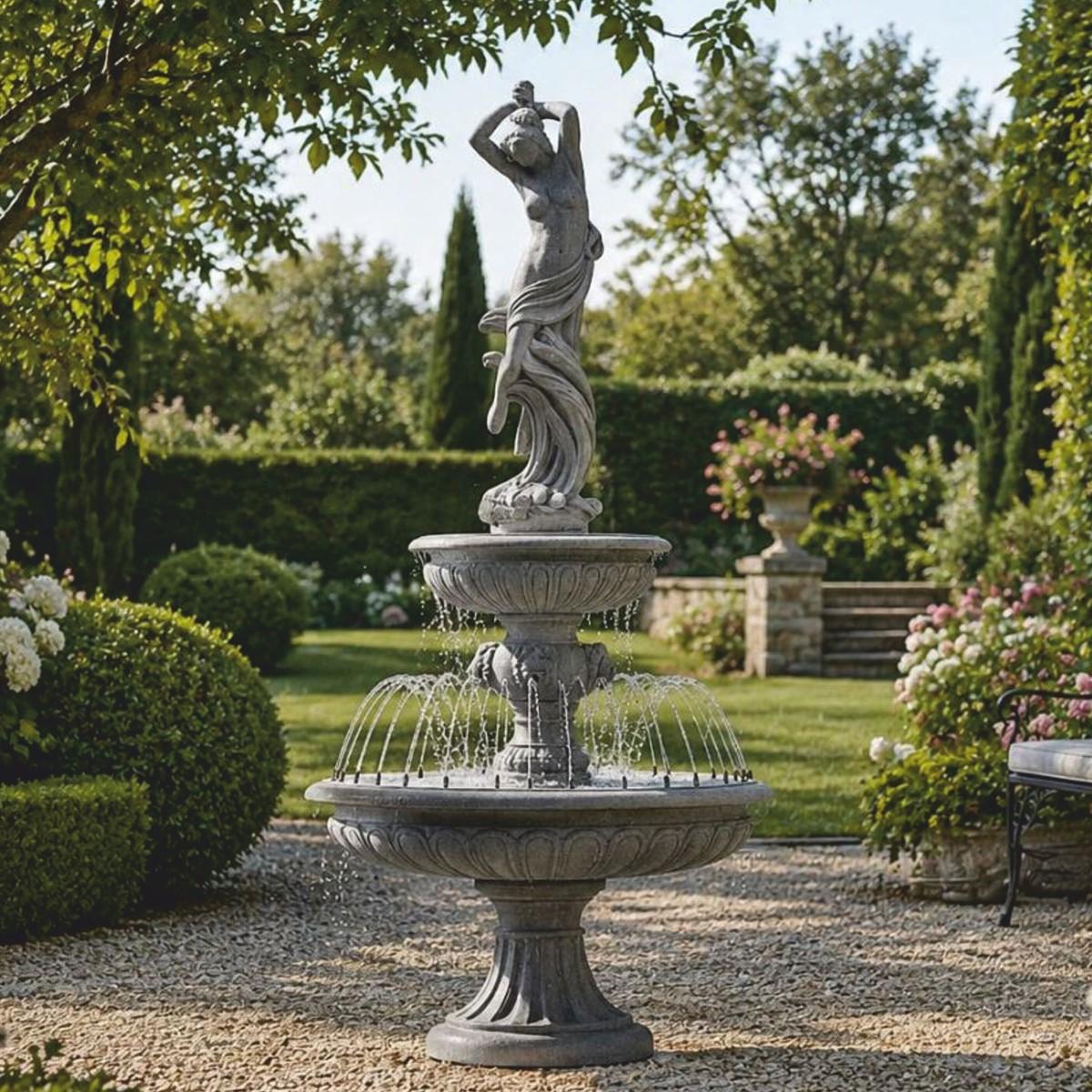 Casa Padrino Barock Springbrunnen Grau Ø 152 x H. 330 cm - Prunkvoller Gartenbrunnen