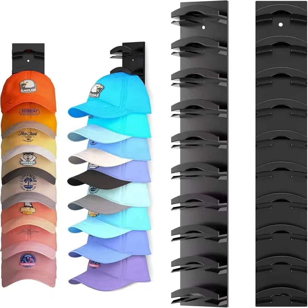 INF Mehrschichtige Baseballkappe Wandhalterung Organizer Rack - Einfache Installation Hutablage Schwarz