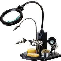 Zhongdi ZD-10Y Helfende Hand mit Glaslupe, LED-Lampe, Krokodilklemmen, Lötkolbenhalter, Spulenhalter
