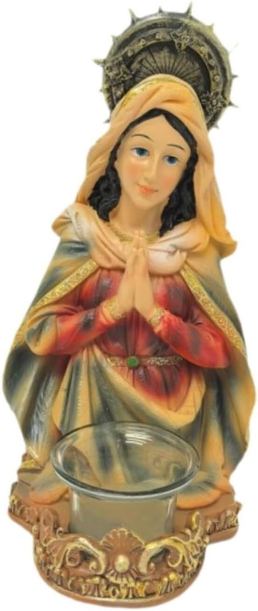 Handgeschilderd Maagd Maria Beeldje - Religieuze Decoratie - Hoogte: 25,5 cm