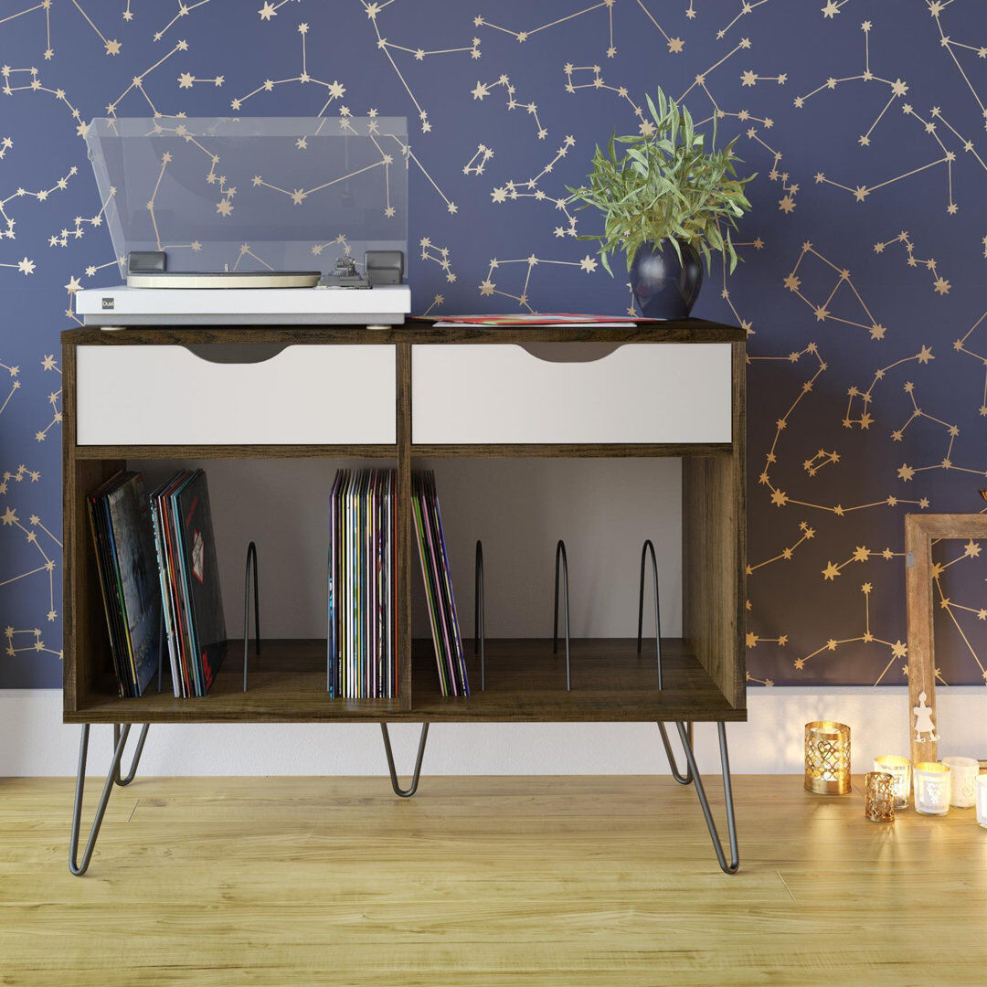 Hykkon Carrasco HiFi Rack Brown Oak/White 81cm H X 101cm W X 46cm D