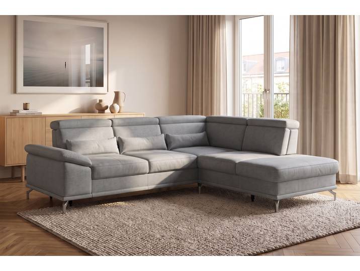 Ecksofa, Polyester, Grau, 274×230 cm, Verstellbare Sitztiefe, Ottomane Rechts, sit&more