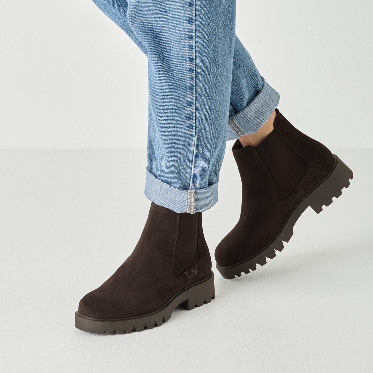 Chelseaboots TAMARIS, Damen, Gr. 37, Textil, braun (mokka), Veloursleder, Schuhe Chelseaboots, Blockabsatz, Businessschuh, Herbstboots zum Schlupfen