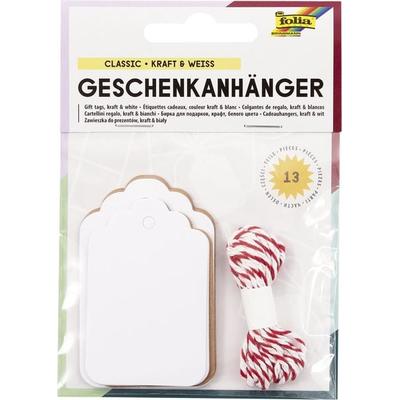 Folia Geschenkanhänger CLASSIC, kraft & weiß, 12 Stück inkl. 2m Schnur