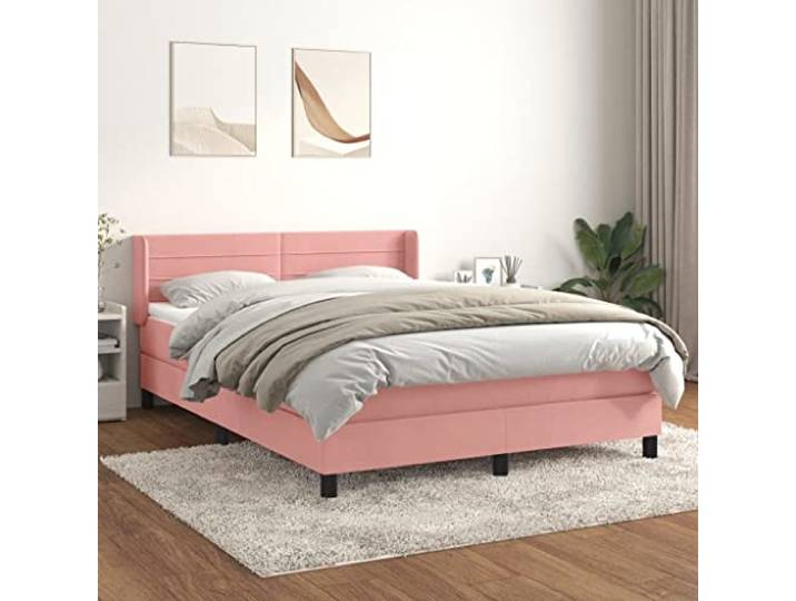 RJPLMFV Lattenrost, komplett, Velours, Rosa, 140 x 200 cm Taschenfederkernmatratze, verstellbarer Kopf, Rückenstütze, mittlere Festigkeit