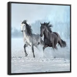 LEINWAND Bilder mit Rahmen - Pferde - Winter - Tiere - Natur - Schnee - 50x50