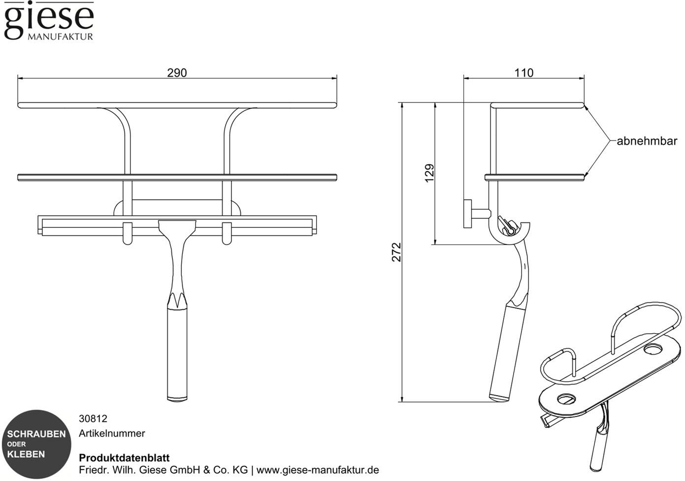 Giese Duschkorb mit Haken und Halter für Rasierer und Glasabzieher