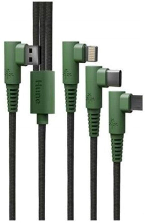 Hune Hiedra 3-i-1 USB-A Multikabel m. 1 x USB-C & 1 x Lightning & 1 x MicroUSB - 1.2m - Grøn
