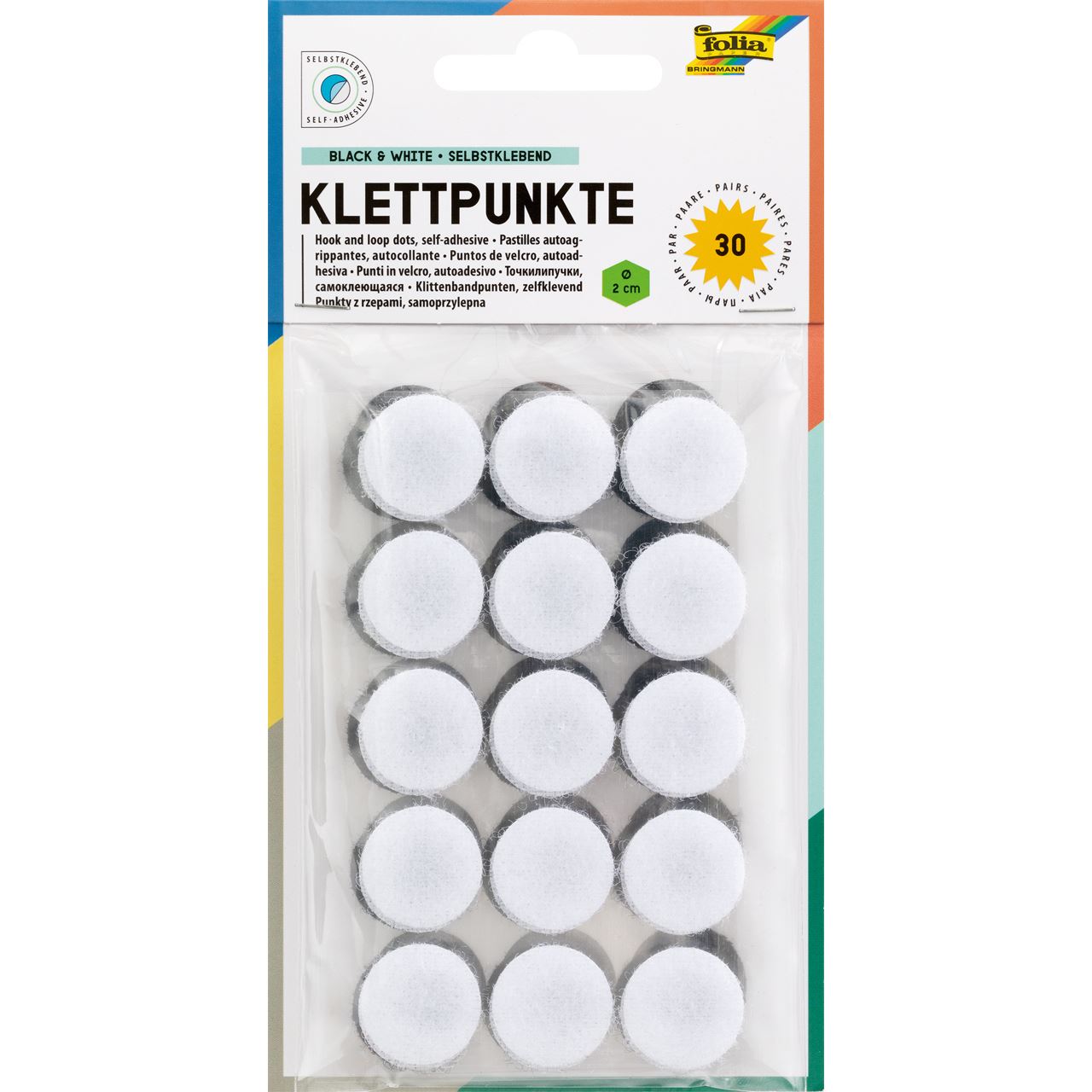 folia Klettpunkte schwarz, weiß, 30 St.