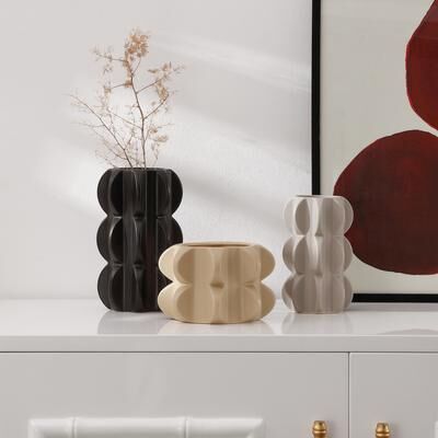 SAFAVIEH Felix 9.25-Inch Cylinder Ceramic Color Vase Set of 3, Multi
