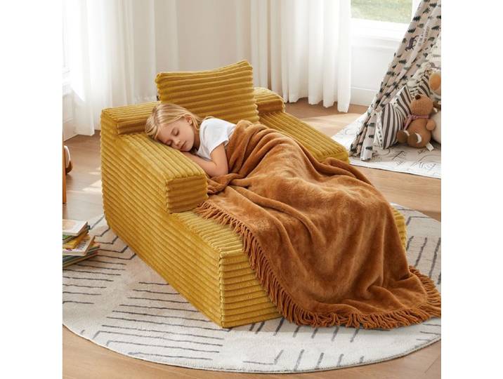 WOVREO méridienne 1 place convertible en corduroy jaune sans montage mousse haute densité et ressorts ensachés