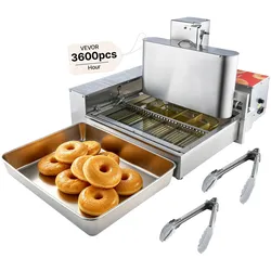 VEVOR Gewerbliche Automatische Donutmaschine, 6-reihige Donutmaschine, 360 Stück/h, Elektrischer Hochleistungs-Donutbereiter, Fritteuse aus Edelstahl mit Intelligenter Steuerung, Donut Maker