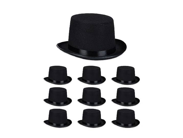 Relaxdays Chapeau haut-de-forme\, lot 10\, pour femmes/hommes\, Halloween\, carnaval\, tour de tête jusqu'à env. 58 cm\, noir