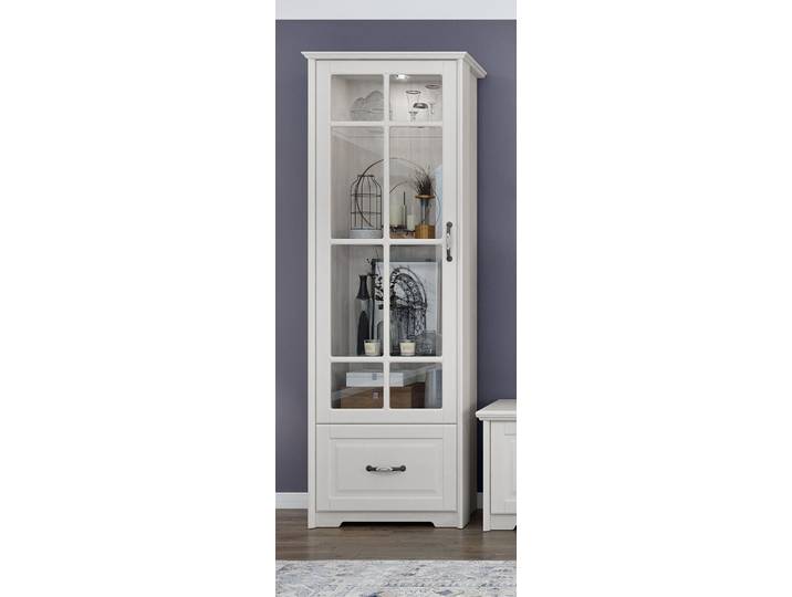 Glasvitrine GOODPRODUCT Evergreen , beige (elfenbein), B:69,2cm H:200,3cm T:48,5cm, Glas, Holzwerkstoff, Schränke, Glasvitrine, UV lackiert, Tür mit Sicherheitsglas 4 mm, mit Soft-Close-Funktion
