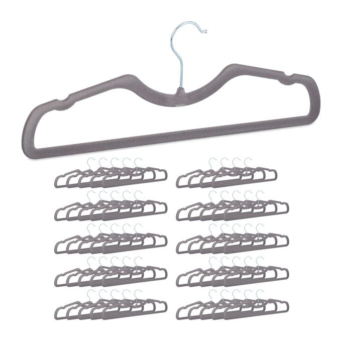 Relaxdays Kledinghangers Fluweel Grijs, Set van 100 stuks