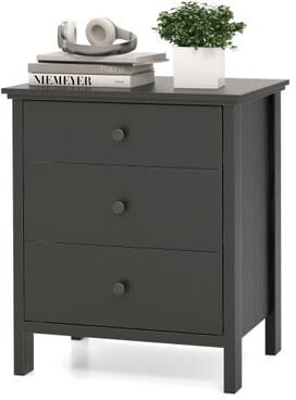 Costway 3-Drawer Wooden Nightstand Modern Bedside Table-Black