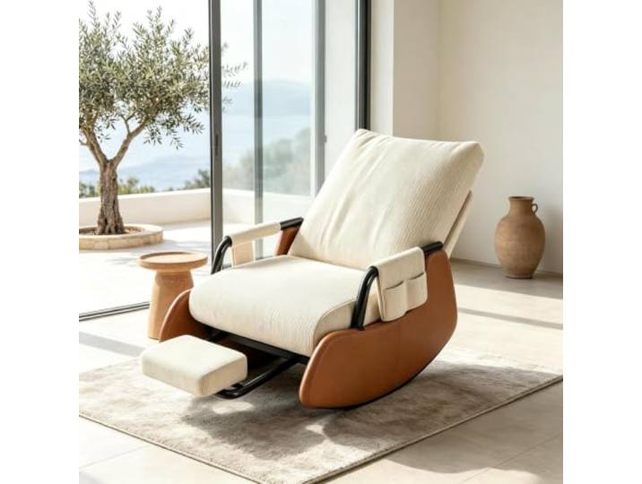kumamart Lounge Schaukelstuhl - mit Integrierter Fußablage Schaukelnder Komfortsessel mit tiefer Sitzfläche 60x60cm und Rückenunterstützung für Lesestunden.