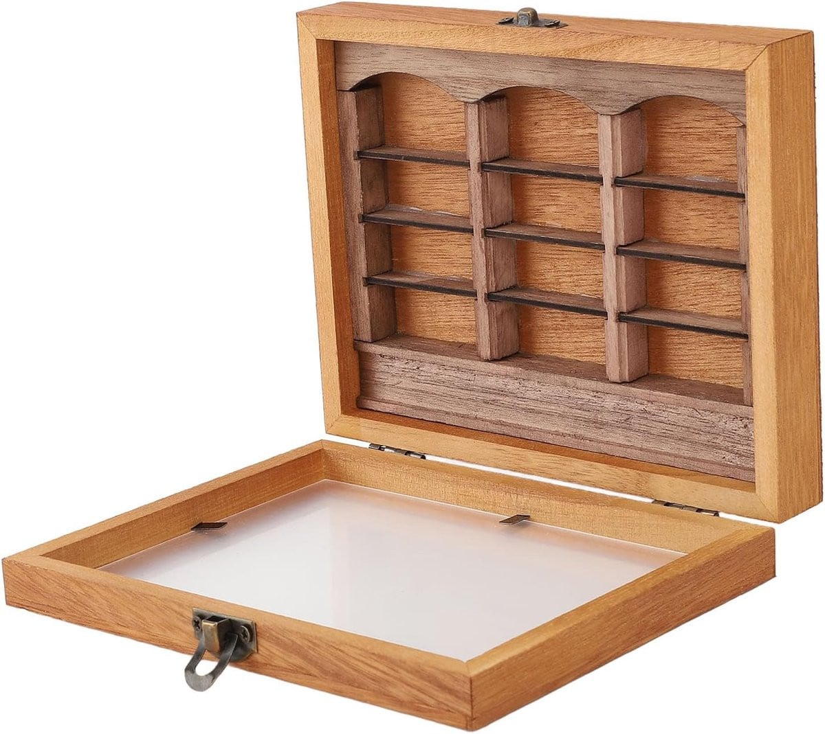 Miniatuur Boekenplank Boekendoos Vitrine van Massief Hout voor Bureau Decoratie - B/D/H: 18 x 14 x 5 cm