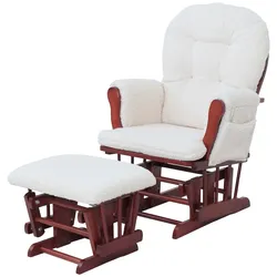 Mendler Relaxsessel HWC-C76, Schaukelstuhl Sessel Schwingstuhl + Hocker Stoff Bouclé 480g/m2 Öko-Tex ~ creme Gestell dunkel