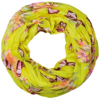 Loop STYLEBREAKER "Loop mit Schmetterling Blumen Print", Damen, gelb, Obermaterial: 100% Viskose CV., Modisch, Modetücher Loop