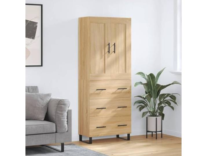 Jkghdrt Highboard Sonoma-Eiche 69,5x34x180 cm Holzwerkstoff mit Türen Holzwerkstoff, Sonoma-Eiche, Metallfüße, viel Stauraum, Türen, 69,5x34x180 cm