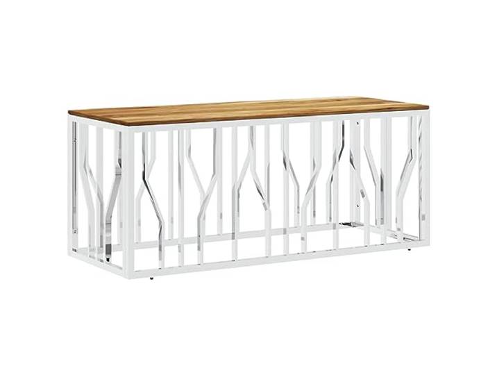 Tmriohed Couchtisch Edelstahl & Akazie Massivholz 110x45x45 cm Stilvoller Akzenttisch fürs Wohnzimmer: Pflegeleichte Oberfläche mit stabilem Silber-Gestell für Snacks & Deko.