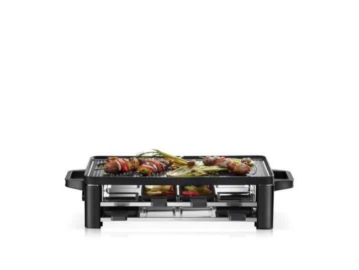 WMF Lono Raclette Deep Black, Wendeplatte aus Aluminiumguss, Antihaftbeschichtung, einstellbare Temperatur, Raclette‑Set mit 8 Pfännchen und Spateln, spülmaschinengeeignet, aus Cromargan-Edelstahl
