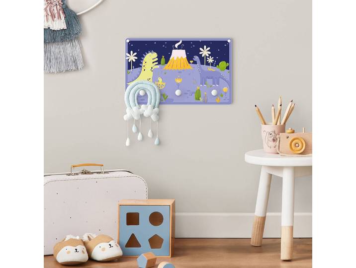 Patère pour enfants Dinos - Volcan 40 x 25 x 1cm Mauve