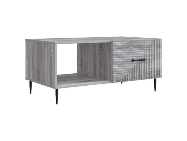 KUTYWEXFM Couchtisch Graues Sonoma 90 x 50 x 40 cm Holzwerkstoff Stilvoller Wohnzimmertisch mit 2 Staufächern, 90° Pendeltüren und stabilen metallischen Beinen für Ihr Zuhause.