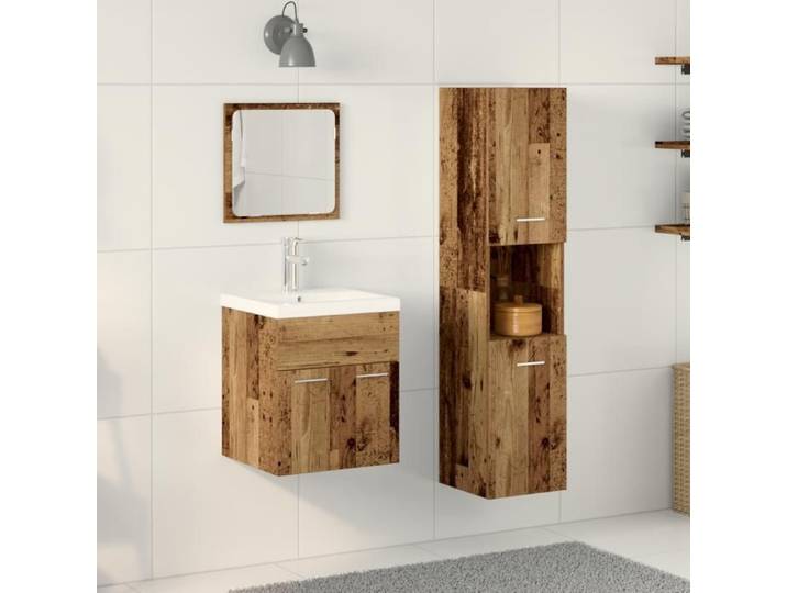 Ensemble de meubles de salle de bain 4 pièces Bois ancien en bois d ingénierie